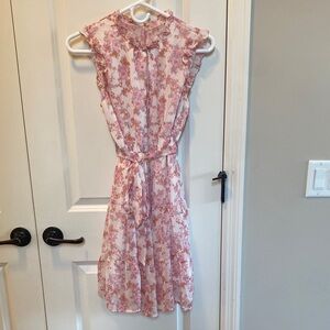 Sleeveless Pink Floral Tie-Waist Midi Dress